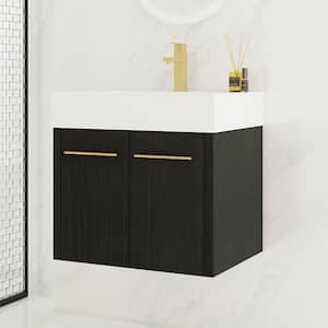 24 in. W x 18.1 in. D x 22.4 in. H Single Sink Floating Bath Vanity in Black with White Thick Edged Resin Top and Basin