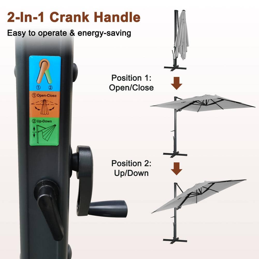 10ft Gray Aluminum Cantilever Patio Umbrella with Bluetooth LED Light