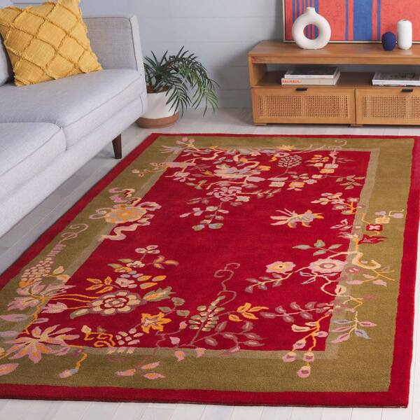 Metro 3 ft. x 5 ft. Red/Green Ornate Floral Border Area Rug