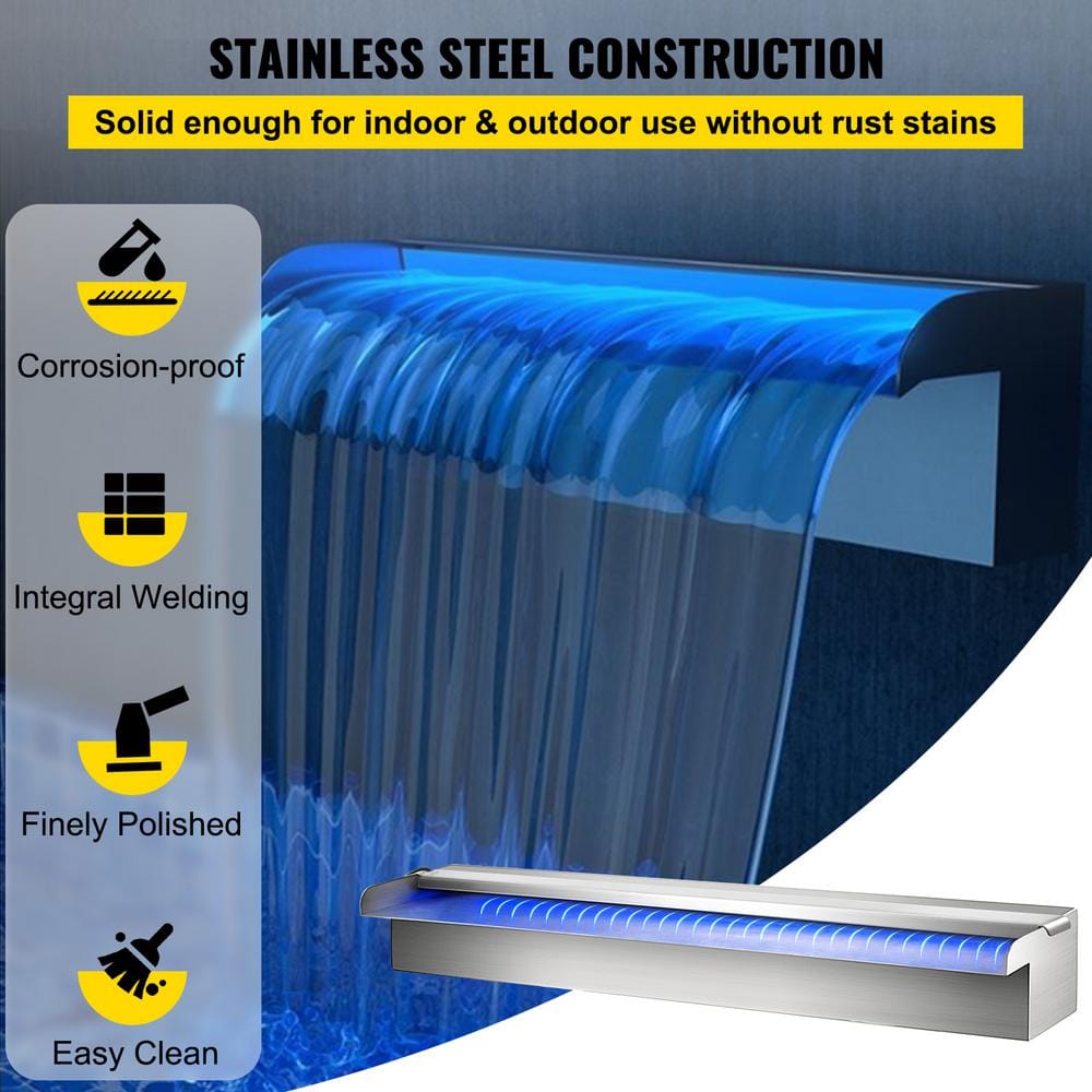 Stainless Steel Pool Waterfall with LED Strip Light