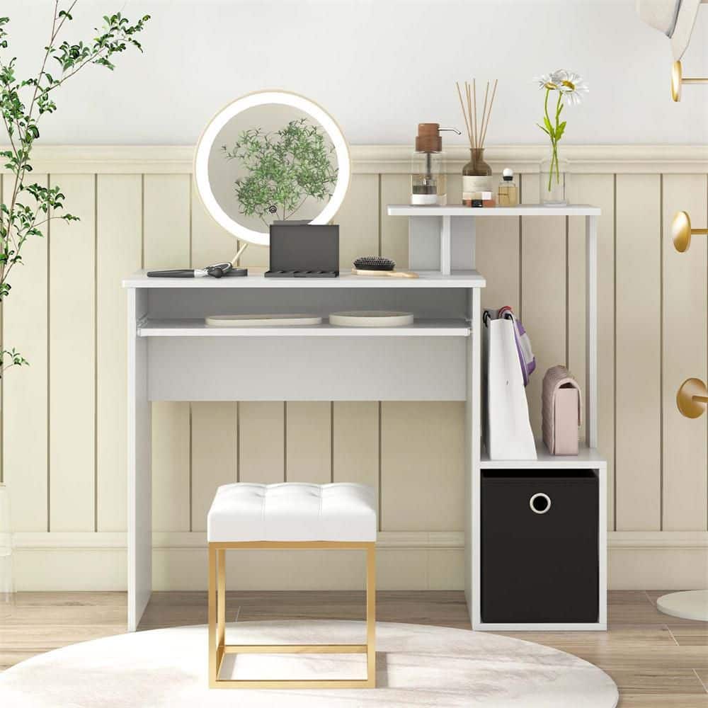 Costway 39.5 in. Home Office White + Black Computer Desk Space