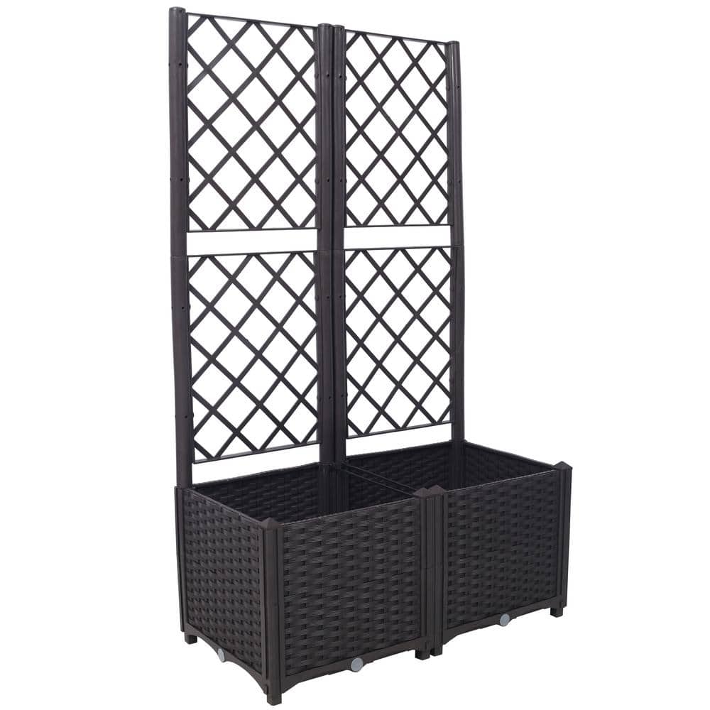 Composite Poly Rattan Brown Trellis Raised Bed with Drainage Plug