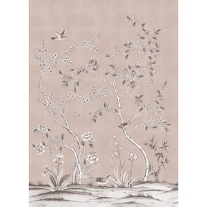 Chinoiserie Garden Metallic Blush Removable Peel and Stick Vinyl Wall Mural, 108 in. x 78 in.