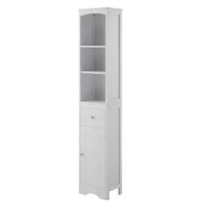 13.4 in. W x 9.1 in. D x 66.9 in. H White Freestanding Linen Cabinet, Bath Cupboard with 1-Drawer and Adjustable Shelf