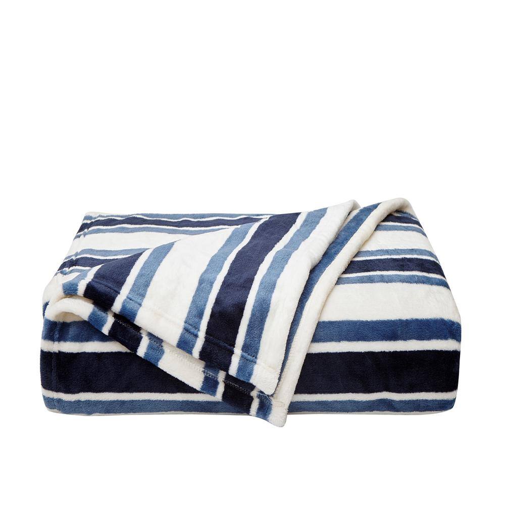 Nautica Ferry Stripe Navy Blue Microfiber King Blanket USHSEE1177718 ...