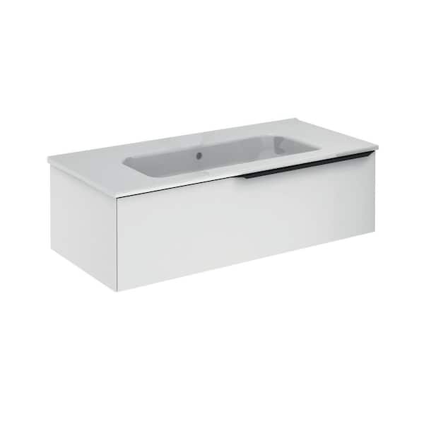 ROYO Mio 40 in. W x 18 in. D x 12 in. H Bath Vanity in Matt White with White Vanity Top with 1-Drawer, White Basin
