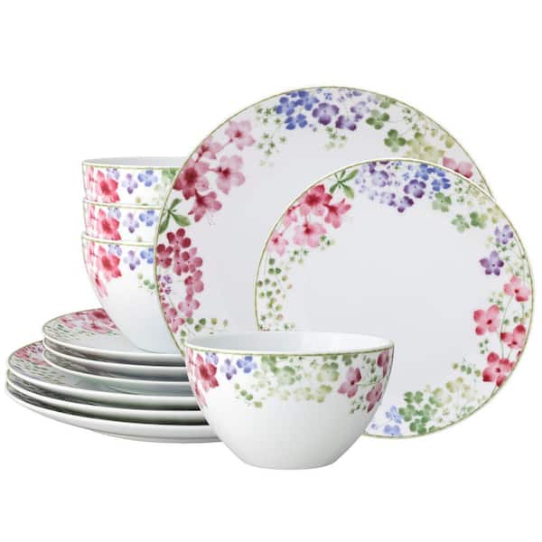 Bloomington Road Colorful (Multi) Porcelain 12-Piece Dinnerware Set, Service for 4