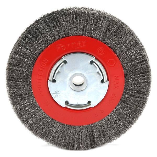 Forney 6 in. x 1/2 in. and 5/8 in. Arbor Narrow Face Fine Crimped Wire Bench Wheel Brush