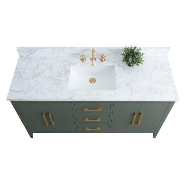 Vanity Art 60 in. W x 22 in. D x 34 in. H Single Sink Bathroom Vanity Vintage Green with Engineered Marble Top