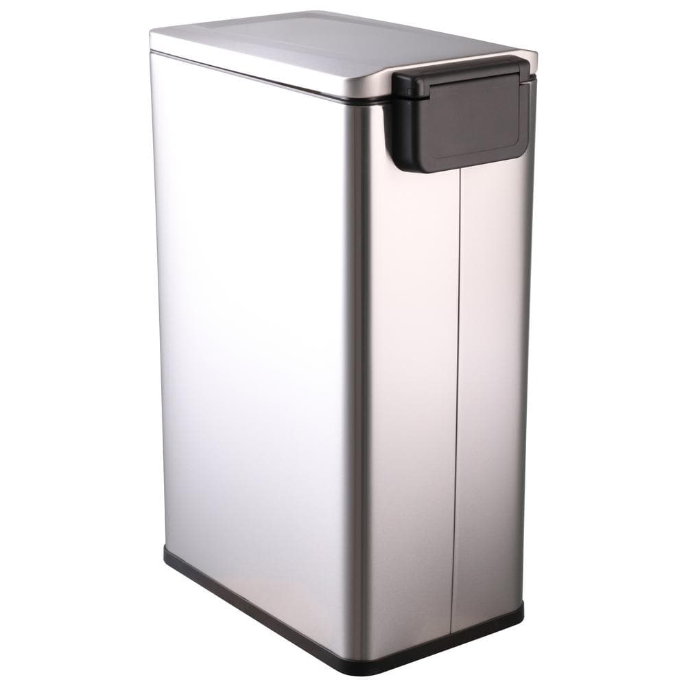 Slim Silver Stainless Steel Dual Compartment Recycling Bin