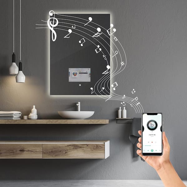 BWE 23.6 in. W x 31.5 in.H Rectangular Frameless LED Smart Wall Mount Bathroom Vanity Mirror Bluetooth Wi-Fi Weather Display