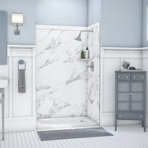 Elegance 36 in. x 48 in. x 80 in. 9-Piece Easy Up Adhesive Alcove Shower Wall Surround in Calacatta White