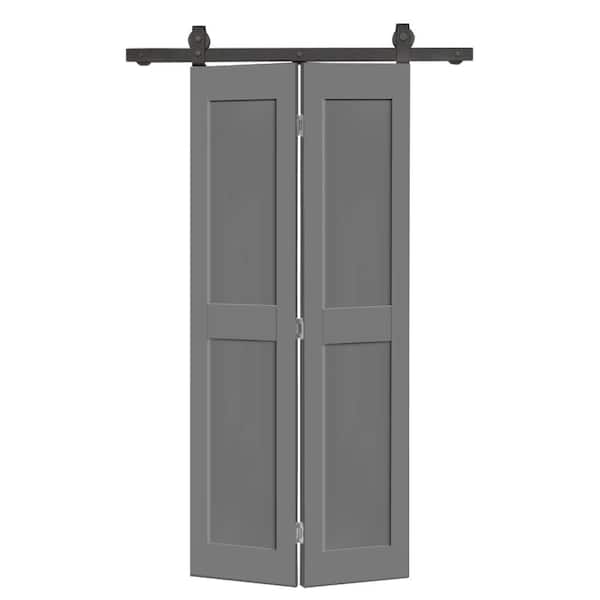 CALHOME 38 in. x 80 in. 2 Panel Shaker Hollow Core Light Gray Composite Bi-fold Door with Sliding Barn Door Hardware Kit