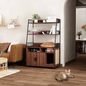 Multi-Layer Storage Shelf Hidden Cat Litter Box Enclosure Furniture, Large Wood Cat House Furniture with Side Scratch