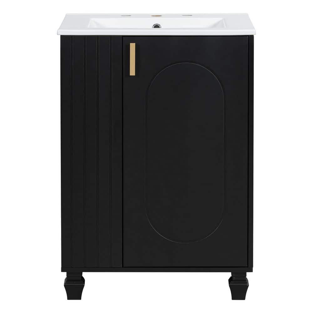 24 in. Freestanding Black Bath Vanity with White Ceramic Top, Door Shelf and Side Shelf Bathroom Cabinet Unassembled price history on PriceWatchPro