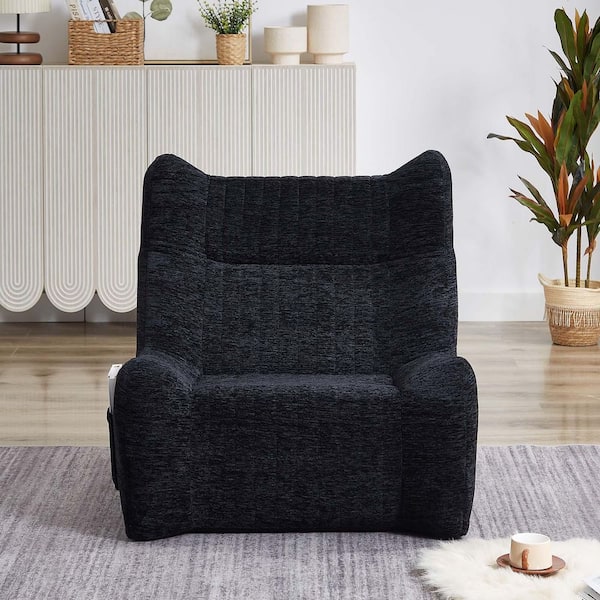 Unbranded Black Polyester Chenille Bean Bag Chair Modern Accent Chair Beanbag Lounge Lazy Sofa Chair Reading Chair, No Assembly