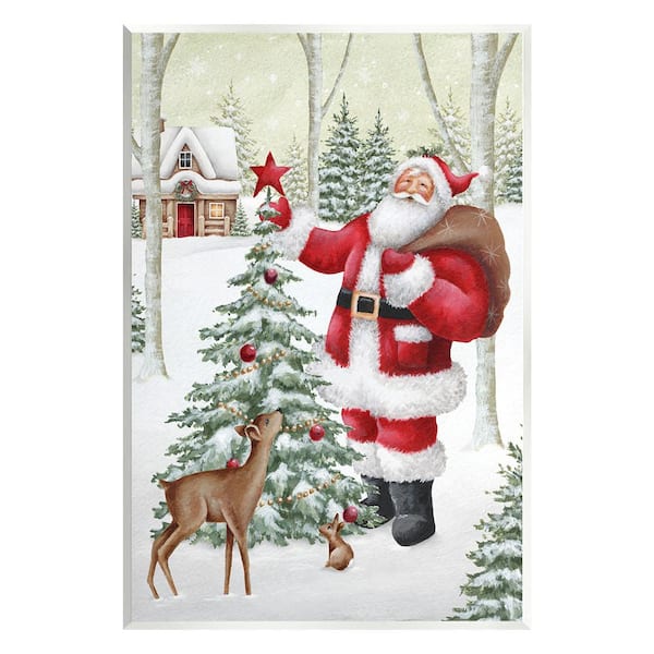 Stupell Industries Santa and Snowy Cabin by Emma Leach 1-Piece Unframed Graphic Print Nature Poster Art Print 15 in. x 10 in.