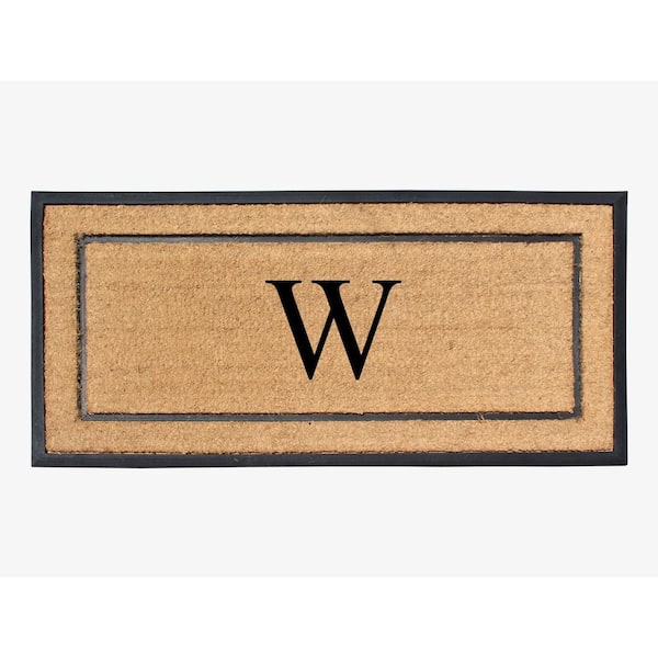 A1 Home Collections A1HC Heavy Duty Frame Molded Double Door Mat Black/Beige 24 in. x 48 in. Rubber and Coir Monogrammed W Door Mat