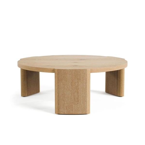 Ashford 42 in. Oak Round Wood Coffee Table with Plinth Base