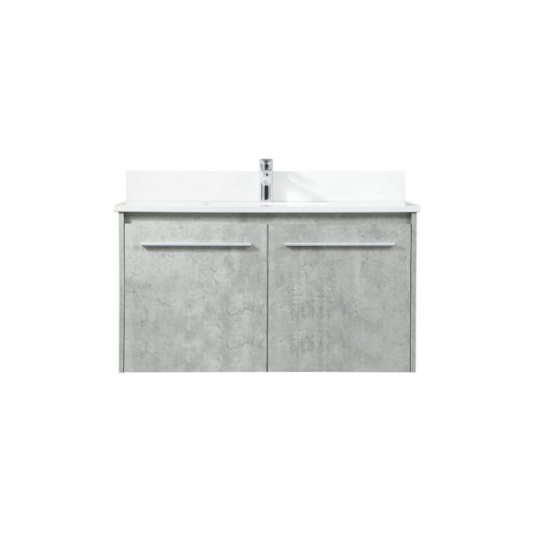 Unbranded Simply Living 36 in. W x 18 in. D x 19.7 in. H Bath Vanity in Concrete Grey with Ivory White Engineered Marble Top