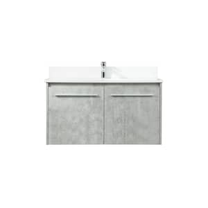 36 in. W Bath Vanity in Concrete Grey with Engineered Stone Vanity Top in Ivory with White Basin with Backsplash