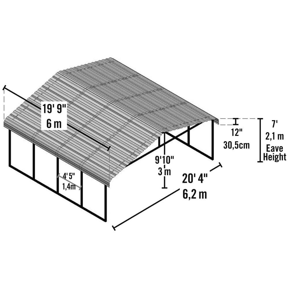 20' x 20' Eggshell Galvanized Steel Carport with Black Frame