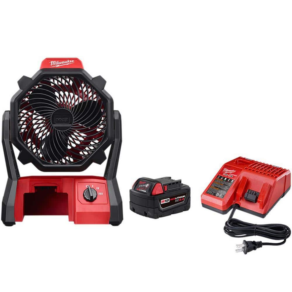 M18 18-Volt Lithium-Ion Cordless Jobsite Fan W/(1) 5.0Ah Battery and Charger -  Milwaukee, 0886-20-starter