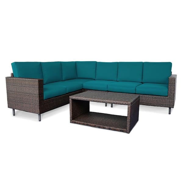 Leisure Made Draper 5-Piece Wicker Outdoor Sectional with Peacock Cushions
