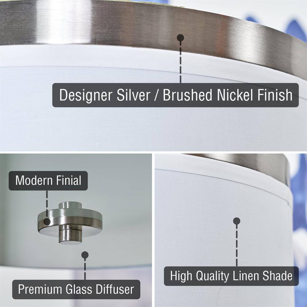Brushed Nickel 15" Modern Drum Flush Mount with White Fabric Shade