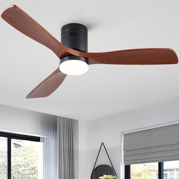 52 in. Indoor Flush Mount Integrated LED Ceiling Fan with 6-Speed DC Remote Control and Dimmable light