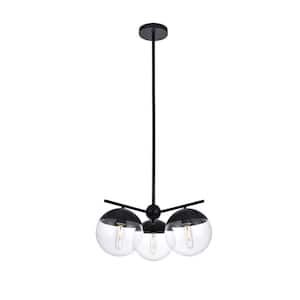 Timeless Home 21 in. 3-Light Black and Clear Pendant Light, Bulbs Not Included