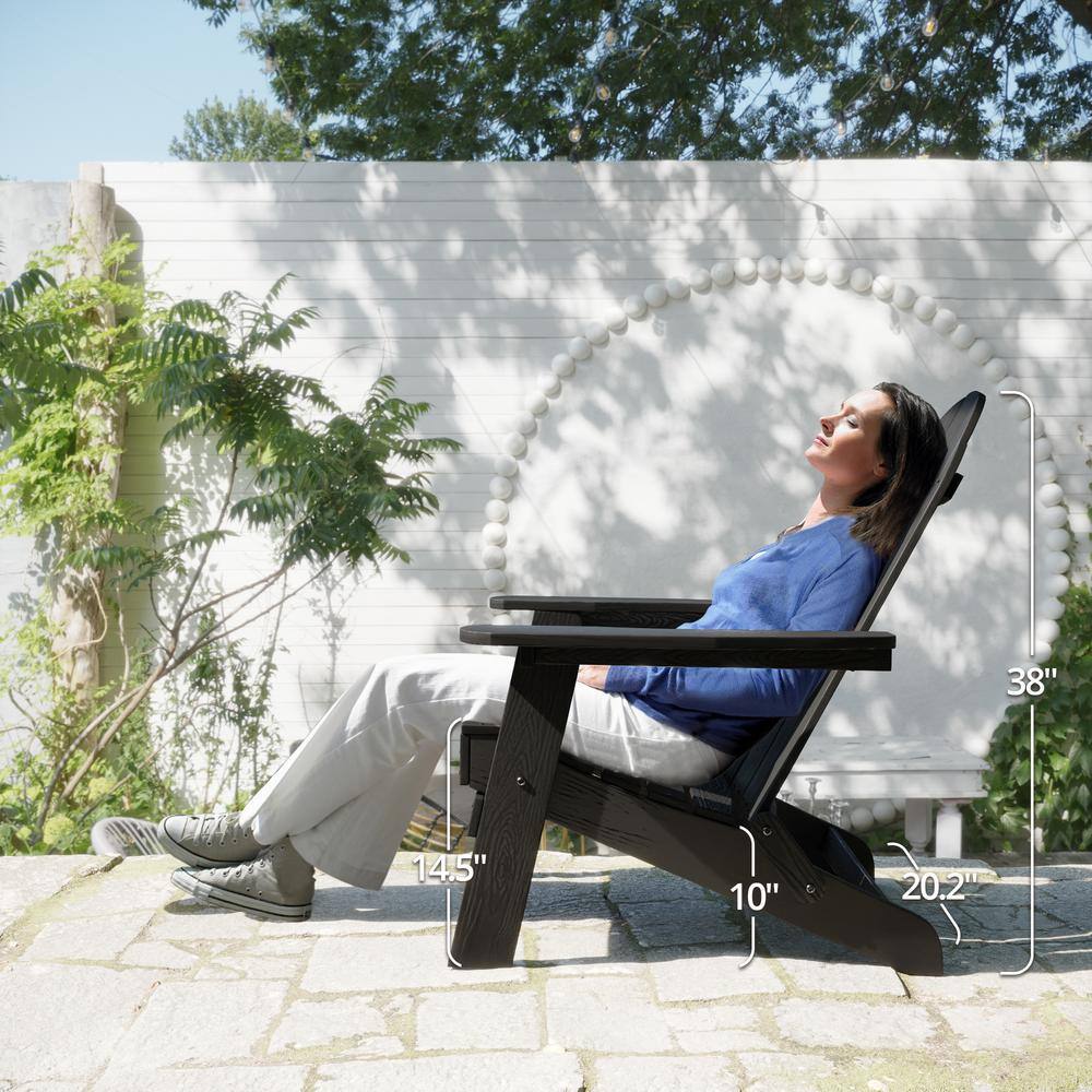 Black Foldable HDPS Adirondack Chairs with Cup Holder, Set of 2