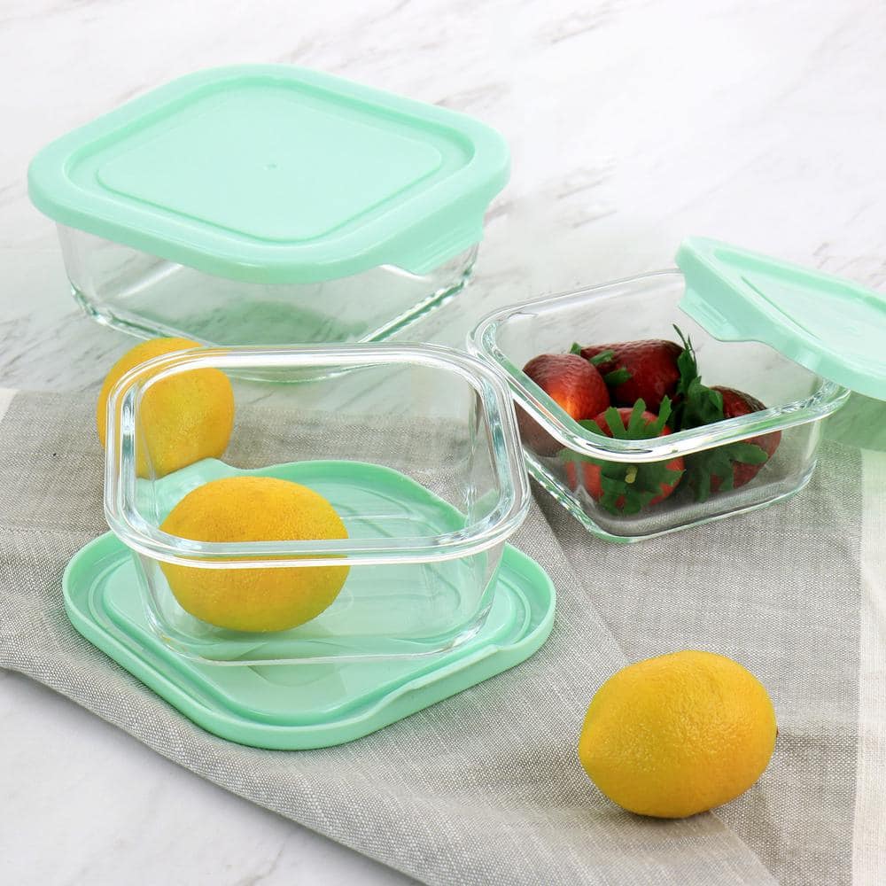 Martha Stewart Clear Glass Storage Containers with Mint Lids, 6-Piece Set
