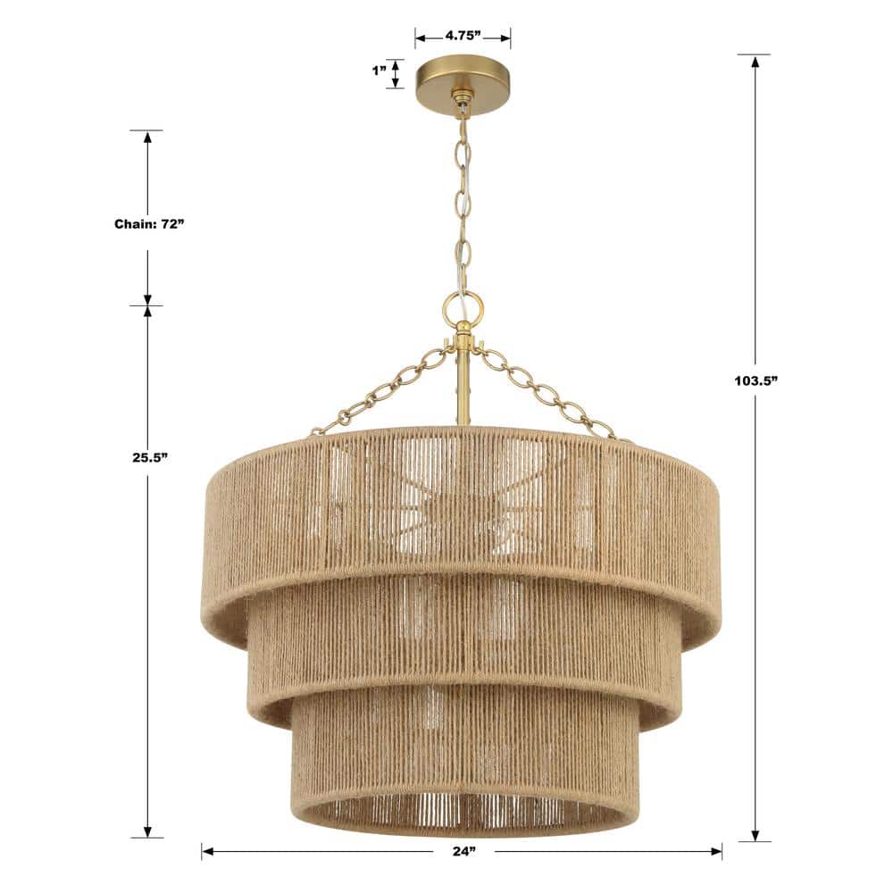 Shyla Soft Gold 10-Light Tiered Jute Chandelier