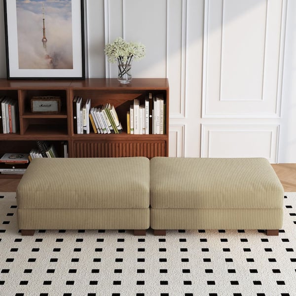 84.7 in. Camel Corduroy Fabric Rectangle Sectional Ottoman with Wood Legs