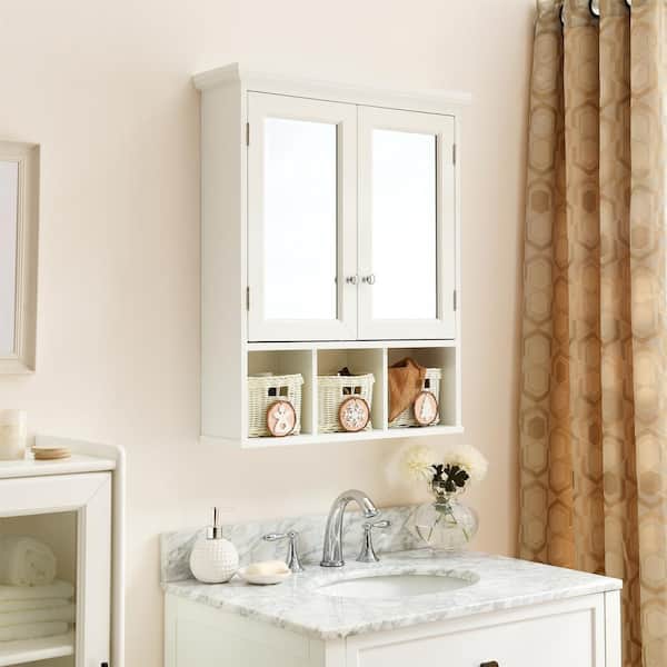 FUNKOL 24.75 in W x 7.5 in D x 30.25 in H Bathroom Storage Wall Cabinet in  White with Mirror 2 Adjustable Shelf 3 Rattan Basket LML-C-09067 - The Home  Depot
