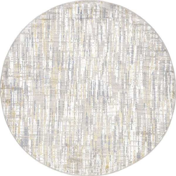 Emersyn Contemporary Textured Abstract Crosshatch Gold 5 ft. x 5 ft. Area Rug