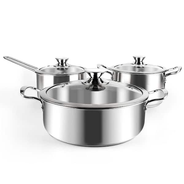 6-Piece Stainless Steel Induction Cookware Set with Glass Lids, Non Toxic, Oven and Dishwasher Safe