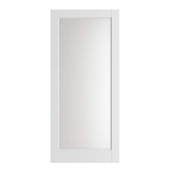 24 in. x 80 in. 1-Lite Solid Core Frosted Glass White Primed Composite MDF Interior Door Slab