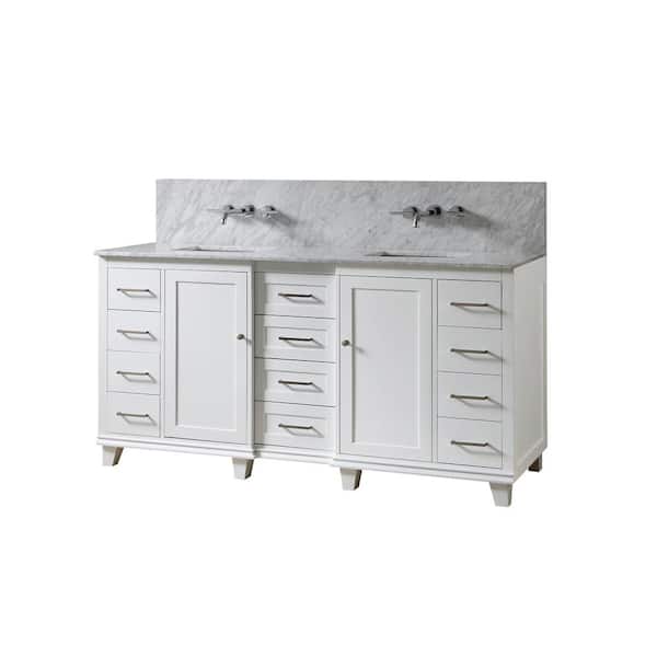 Direct vanity sink Ultimate Classic Premium 72 in. Vanity in White with Carrara White Marble Vanity Top with White Basins