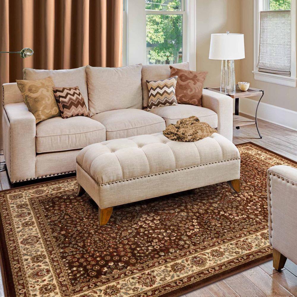 Handmade Mocha Floral Synthetic Stain-Resistant Area Rug 8x10 ft
