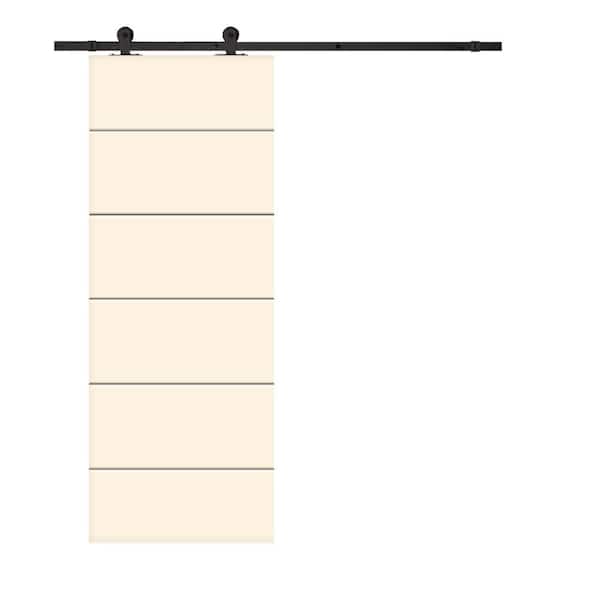CALHOME Modern Classic 24 in. x 80 in. Beige Stained Composite MDF Paneled Sliding Barn Door with Hardware Kit