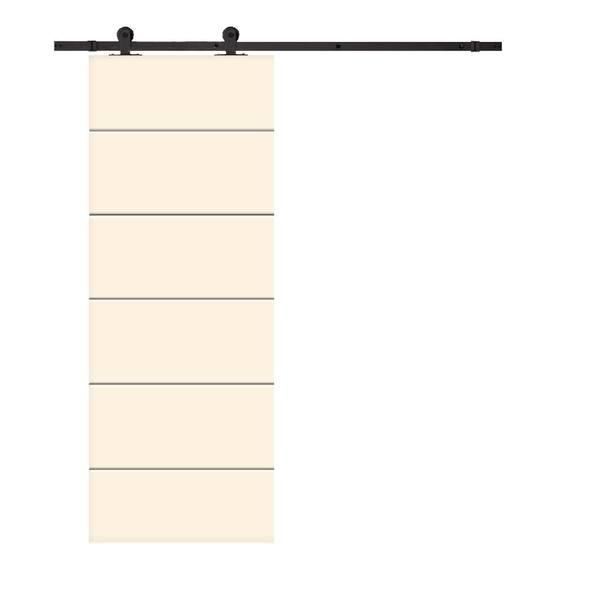CALHOME Modern Classic 30 in. x 96 in. Beige Stained Composite MDF Paneled Sliding Barn Door with Hardware Kit