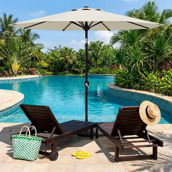8 round patio umbrella with tilt Garvee 9 ft. Patio Umbrella, 8-Rib Round Market Table Umbrella with Hand  Crank Lift and Push Button Tilt in Beige TYYPPG_34FLFLKJ