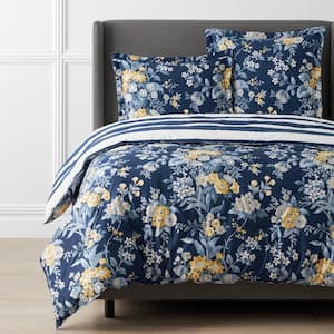 Legends Hotel Palmeros Wrinkle-Free Navy Multi Floral Queen Sateen Comforter