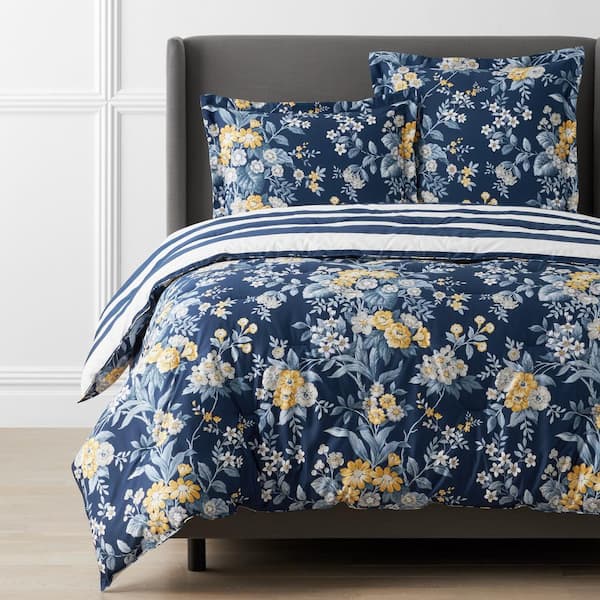 The Company Store Legends Hotel Palmeros Wrinkle-Free Navy Multi Floral Queen Sateen Comforter