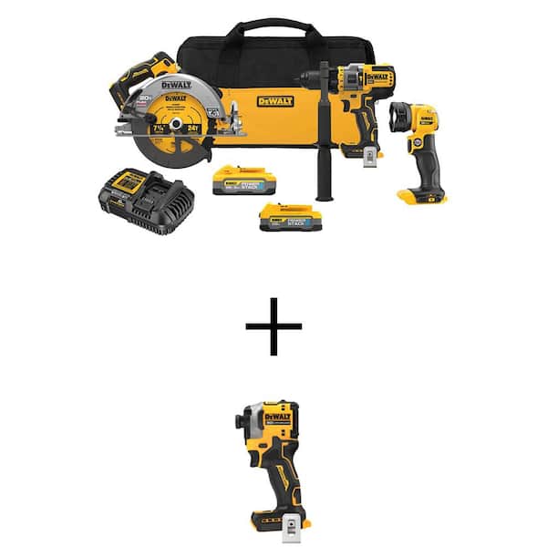 DEWALT 20V MAX Lithium-Ion Cordless 3-Tool Combo Kit and Brushless Compact 1/4 in. Impact Drive w/5Ah Battery and 1.7Ah Battery