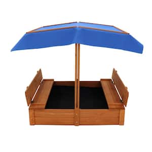 3.9 ft. W x 3.9 ft. L Wood Sandbox with Cover, Sand Box with 2 Bench Seats for Aged 3-Years to 8-Years Old