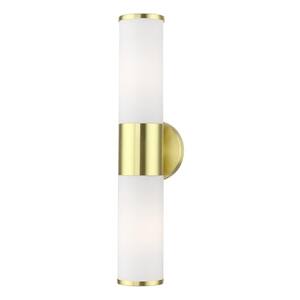Lindale 18.5 in. 2-Light Satin Brass ADA Vanity Light with Satin Opal White Glass