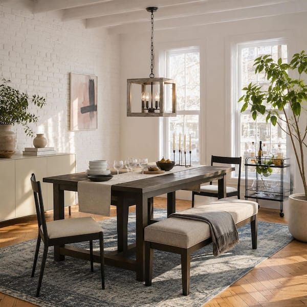 Farmhouse Wood Lantern Dining Room Chandelier Niki 4-Light Rustic Cage Island Chandelier Pendant Light